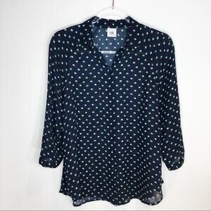 CAbi #5019 Womens Size‎ XS Martini Blouse Button Up Navy Blue Green Preppy Core